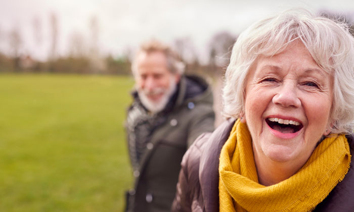 retired couple on a winter walk together
